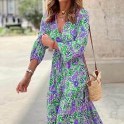 2026 New In-Stock Women's Fashion V-Neck Long-Sleeve Mid-Length Bohemian