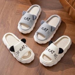 Linen Platform Women's Slippers Home Spring Summer Cat Designer Woman Shoes Flats Cute Hemp Indoor Elegant Casual Slides Soft