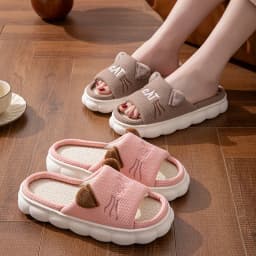 Linen Platform Women's Slippers Home Spring Summer Cat Designer Woman Shoes Flats Cute Hemp Indoor Elegant Casual Slides Soft