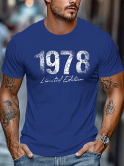 Men's Summer 100% Cotton Fashion Limited Edition 1978 Retro Printed Casual Loose Round Neck Short Sleeve T-shirt Versatile Top