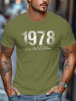 Men's Summer 100% Cotton Fashion Limited Edition 1978 Retro Printed Casual Loose Round Neck Short Sleeve T-shirt Versatile Top