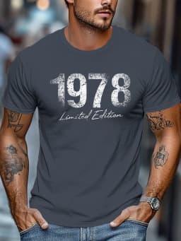 Men's Summer 100% Cotton Fashion Limited Edition 1978 Retro Printed Casual Loose Round Neck Short Sleeve T-shirt Versatile Top