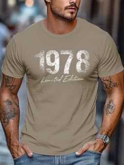 Men's Summer 100% Cotton Fashion Limited Edition 1978 Retro Printed Casual Loose Round Neck Short Sleeve T-shirt Versatile Top