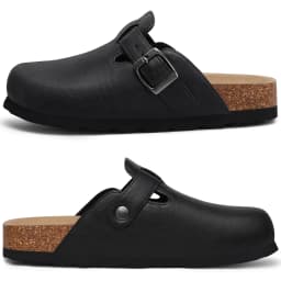 Litfun Cork Footbed Clogs Vegan Leather Mules Comfortable Anti-slip Cork Sole Slippers with Arch Support Potato Shoes Outdoor