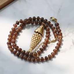 2026 Bohemian Style Spring/Summer Colorful Natural Stone Necklace with Stainless Steel Fish Pendant, Multiple Colors Available