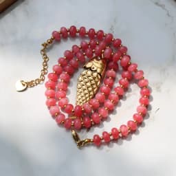 2026 Bohemian Style Spring/Summer Colorful Natural Stone Necklace with Stainless Steel Fish Pendant, Multiple Colors Available