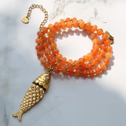 2026 Bohemian Style Spring/Summer Colorful Natural Stone Necklace with Stainless Steel Fish Pendant, Multiple Colors Available