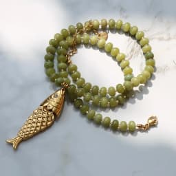 2026 Bohemian Style Spring/Summer Colorful Natural Stone Necklace with Stainless Steel Fish Pendant, Multiple Colors Available
