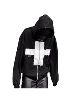 2026 New Y2K Dark Cross Hooded Zipper Hoodie American Retro Loose Jacket Punk Gothic Trendy Fashion Ins Personality Versatile