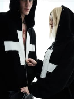 2026 New Y2K Dark Cross Hooded Zipper Hoodie American Retro Loose Jacket Punk Gothic Trendy Fashion Ins Personality Versatile