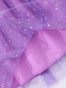 Enchanting Girl Summer Dress - Purple Lotus Leaf Cuff, Mermaid Scale Print and sequin Decoration, Polyester Mesh Skirt