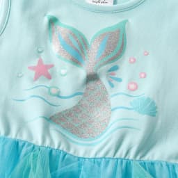 VIKITA Girls Sleeveless Mermaid Print Summer Blue Dress Kids Layered Princess Birthday Party Prom Gown Elegant Tutu Dresses