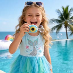 VIKITA Girls Sleeveless Mermaid Print Summer Blue Dress Kids Layered Princess Birthday Party Prom Gown Elegant Tutu Dresses