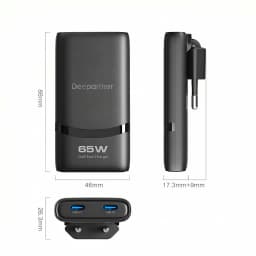 New Ultra-Slim Foldable Wall Charger (65W GaN), Supports USB-C Fast Charging, Ideal for Charging Smartphones and 5V/2.4A Devices