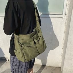 Women's Large Capacity Canvas Messenger Bag Casual Shoulder Handbag Solid Designer School Bag for Ladies