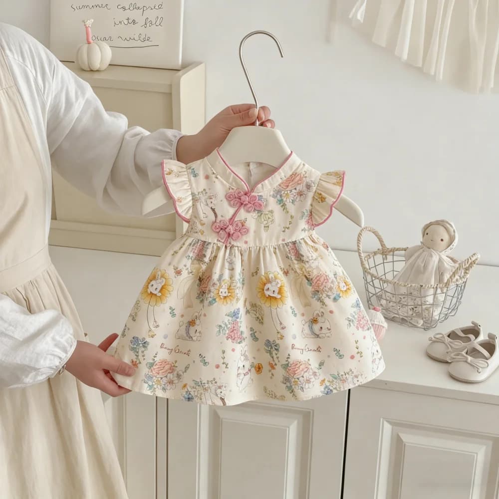 Baby Girls' Dresses Summer Floral And Cartoon-Printed Cute Girls' Dresses Sweet Chinese-Style Qipao Baby Dresses Baby Girl Cloth
