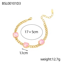 Classic Gift Geometric Colorful Zircon Titanium Stainless Steel Pendant Plating Gold Color Cuban Link Chain Bracelet Women
