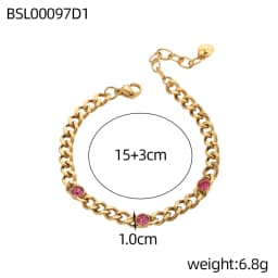 Classic Gift Geometric Colorful Zircon Titanium Stainless Steel Pendant Plating Gold Color Cuban Link Chain Bracelet Women