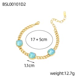 Classic Gift Geometric Colorful Zircon Titanium Stainless Steel Pendant Plating Gold Color Cuban Link Chain Bracelet Women