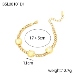 Classic Gift Geometric Colorful Zircon Titanium Stainless Steel Pendant Plating Gold Color Cuban Link Chain Bracelet Women