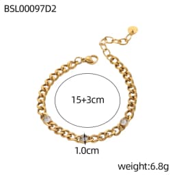 Classic Gift Geometric Colorful Zircon Titanium Stainless Steel Pendant Plating Gold Color Cuban Link Chain Bracelet Women