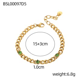 Classic Gift Geometric Colorful Zircon Titanium Stainless Steel Pendant Plating Gold Color Cuban Link Chain Bracelet Women