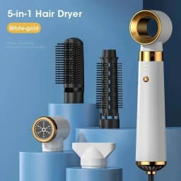Travel Hair Dryer 5-in-1 with Straightener Curler Negative Ion Fast Drying Strong Wind 110V-220V for Home Salon Use