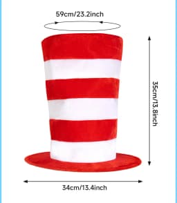 The Cat in The Hat Cosplay Set Dr. Seuss Stage Costume Red White Plush Tall Hat Full Kit