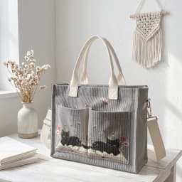 Cute Black Cat & Book Print Pink Corduroy Tote Bag Large Capacity Multi Pocket Cat Lover Commuter Shoulder Bag