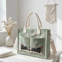 Cute Black Cat & Book Print Pink Corduroy Tote Bag Large Capacity Multi Pocket Cat Lover Commuter Shoulder Bag