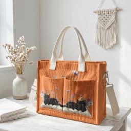 Cute Black Cat & Book Print Pink Corduroy Tote Bag Large Capacity Multi Pocket Cat Lover Commuter Shoulder Bag