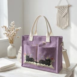 Cute Black Cat & Book Print Pink Corduroy Tote Bag Large Capacity Multi Pocket Cat Lover Commuter Shoulder Bag