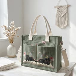 Cute Black Cat & Book Print Pink Corduroy Tote Bag Large Capacity Multi Pocket Cat Lover Commuter Shoulder Bag