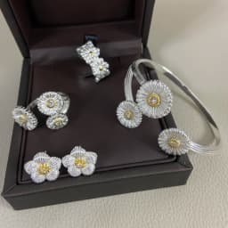 Sterling Silver Daisy Earrings, Rings, Bracelets, Italian Heavy Craftsmanship, Brushed Vintage Texture