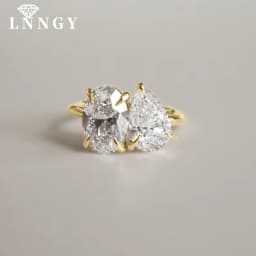 Lnngy 7x9mm Oval/Pear Shape Cleart Zircon Ring Exquisite Two Stone Design Adjustable Rings For Women 2026 Trend Jewelry Gift