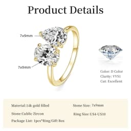 Lnngy 7x9mm Oval/Pear Shape Cleart Zircon Ring Exquisite Two Stone Design Adjustable Rings For Women 2026 Trend Jewelry Gift