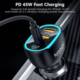 Toocki 90W USB C Car Charger For Phone 4 Ports PD Qi2.2 45W Fast Charging For iPhone 17 16 Pro Samsung S25 S24 Xiaomi LED Light