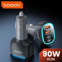 Toocki 90W USB C Car Charger For Phone 4 Ports PD Qi2.2 45W Fast Charging For iPhone 17 16 Pro Samsung S25 S24 Xiaomi LED Light