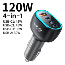Toocki 90W USB C Car Charger For Phone 4 Ports PD Qi2.2 45W Fast Charging For iPhone 17 16 Pro Samsung S25 S24 Xiaomi LED Light