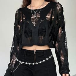 Women Hole Hollow Out Y2K T-shirts Batwing Sleeve Knitted Shirt for Women Punk Loose Streetwear Tops Spring Autumn 2026