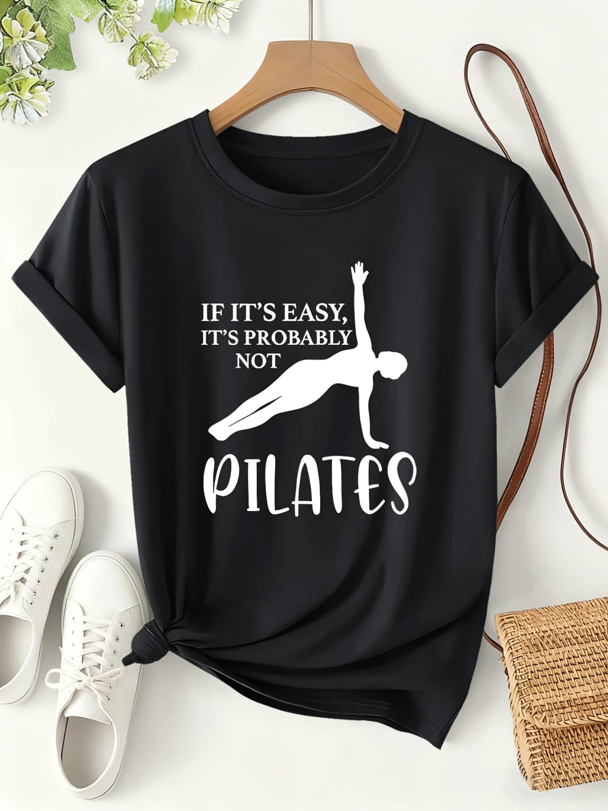Pilates T Shirt Women Funny Letter Printed Graphic Tees Summer Short Sleeve O-Neck Loose Tops Workout Yoga Gym Clothes Y2K