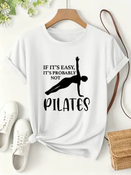 Pilates T Shirt Women Funny Letter Printed Graphic Tees Summer Short Sleeve O-Neck Loose Tops Workout Yoga Gym Clothes Y2K