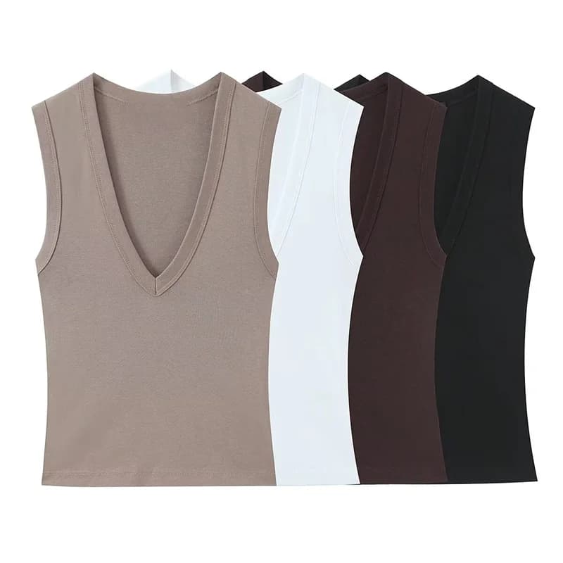 Women's Top 2026 Spring New Style Solid Color Sleeveless Sexy V-Neck Simple Slim Fit Top Casual Fashion Versatile