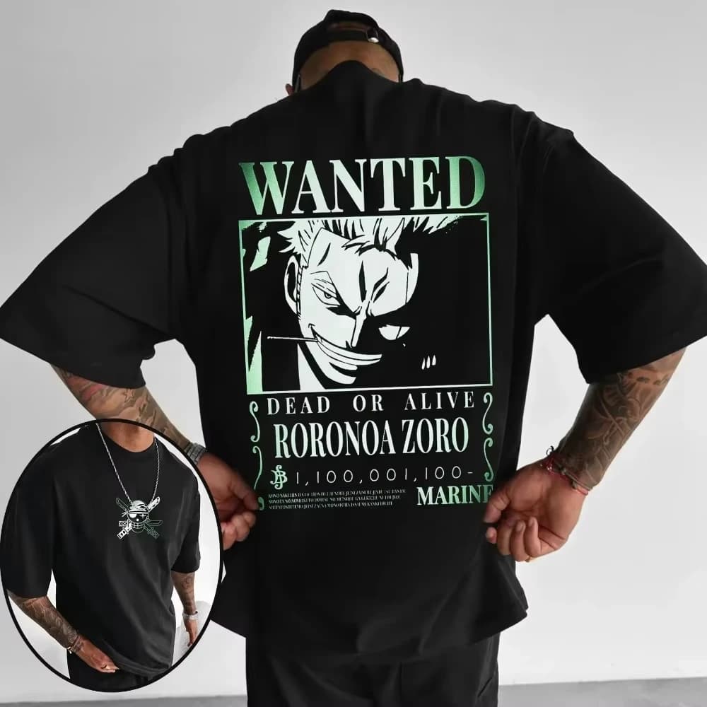 One Piece Men's T-shirt Roronoa Zoro Summer and Autumn Japanese Anime Boys' Wear Cotton Short Sleeve Retro Y2k Wear
