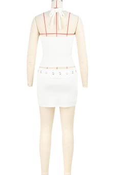 Beyprern Sexy Hollow Out Eyelet Two Piece Set Women Summer White Halter Crop Top and Mini Skirt Sets Outfits Streetwear 2026