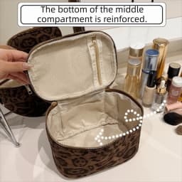 New Large Capacity Cosmetic Bag Leopard Print Faux Suede Toiletry Box Multiple Pockets Handheld Storage Bag Travel