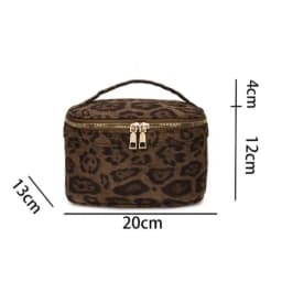 New Large Capacity Cosmetic Bag Leopard Print Faux Suede Toiletry Box Multiple Pockets Handheld Storage Bag Travel