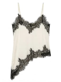 HH Womens Vintage Satin Lace Trim Cami Top Asymmetric Hem V Neck Spaghetti Strap Camisole for Street Style Casual Wear