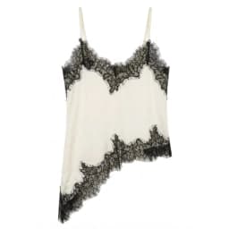 HH Womens Vintage Satin Lace Trim Cami Top Asymmetric Hem V Neck Spaghetti Strap Camisole for Street Style Casual Wear