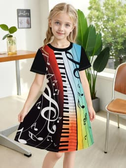 Dress for Girls Tie-Dye Multicolor Graffiti 3D Print Round Neck Colorful Dress Casual Summer Short Sleeve Tops Y2k Girl Clothes